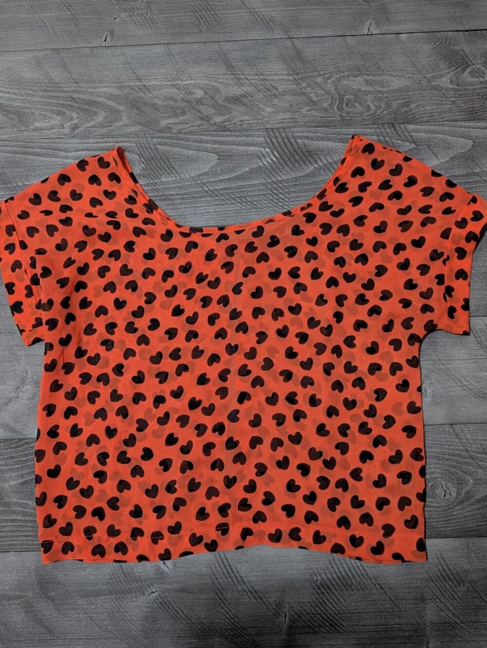 Monteau Black Heart Sheer Red Open Back Top Size Small